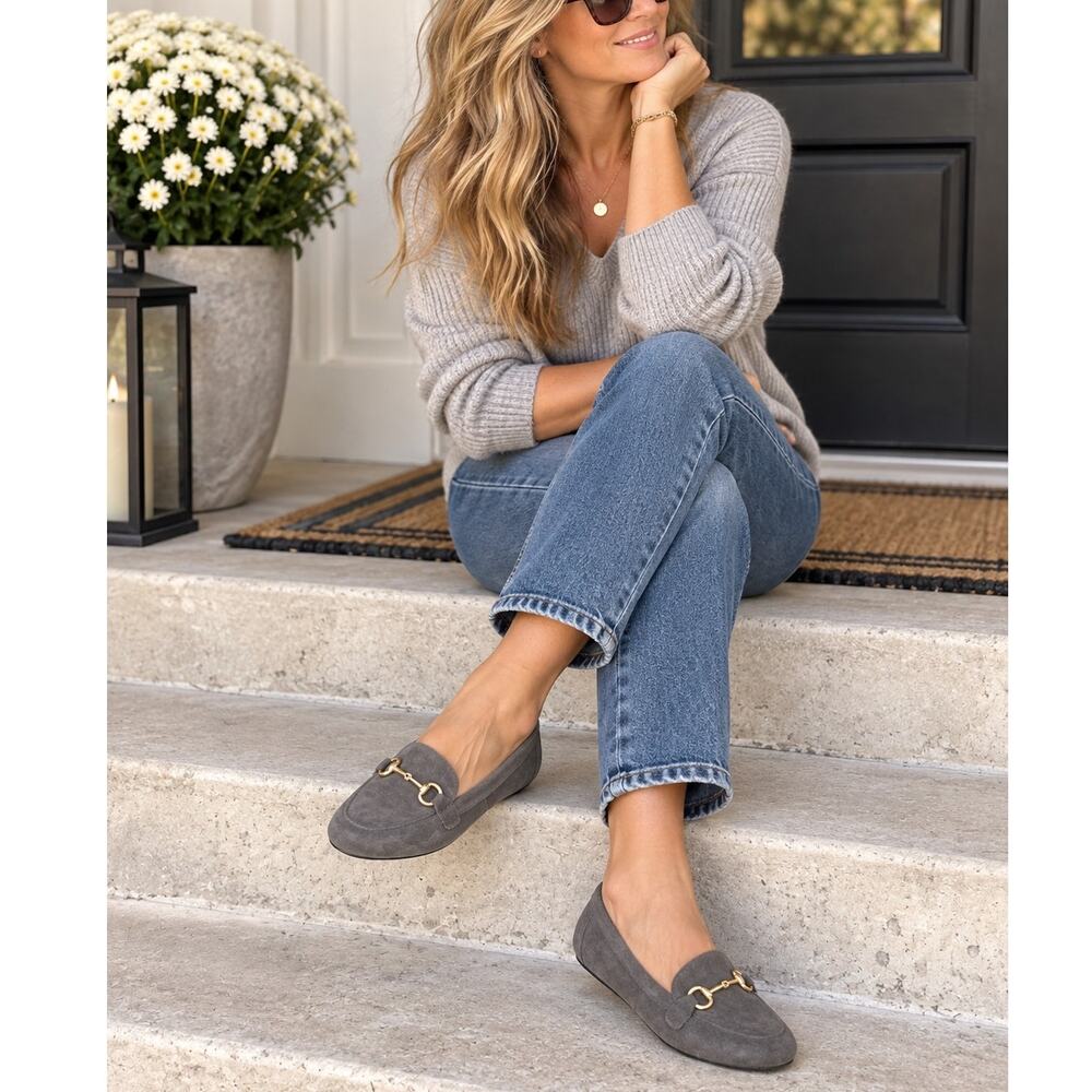 Vionic Sibiana Women’s Gray Suede Horsebit Loafers Flats Size 8